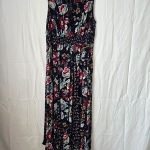 Bila Blue Maxi Dress with Red and Teal Floral Print